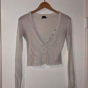 UO White Henley Knit Top